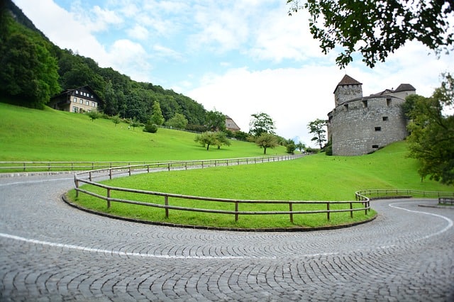 wide path road to castle