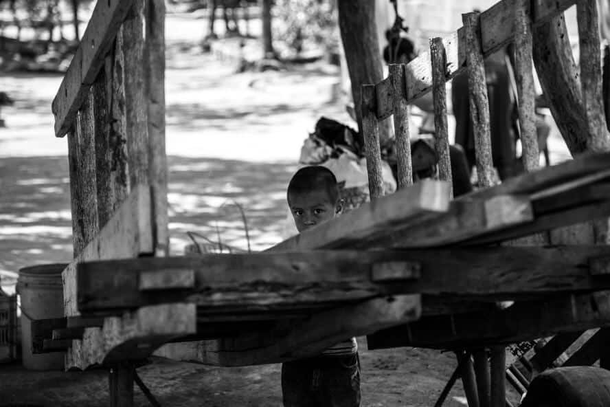 child and horse cart