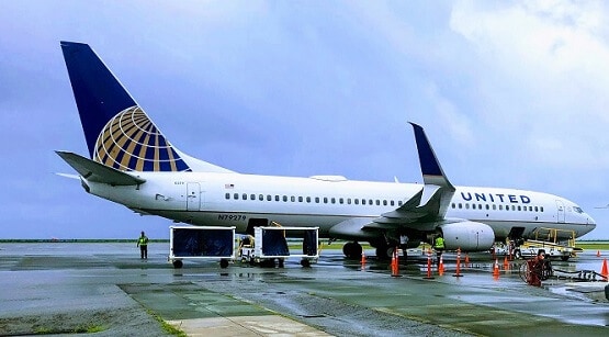 United Airlines airplane on runway