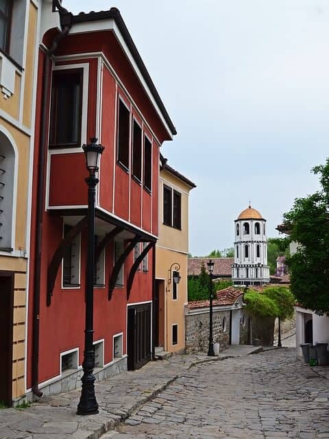 Plovdiv street in old town Plovdiv Bulgaria 