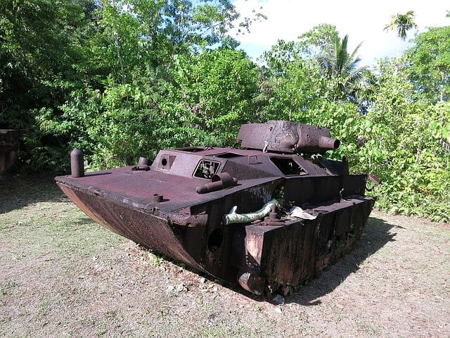 rusting WWWII tank on Peleliu
