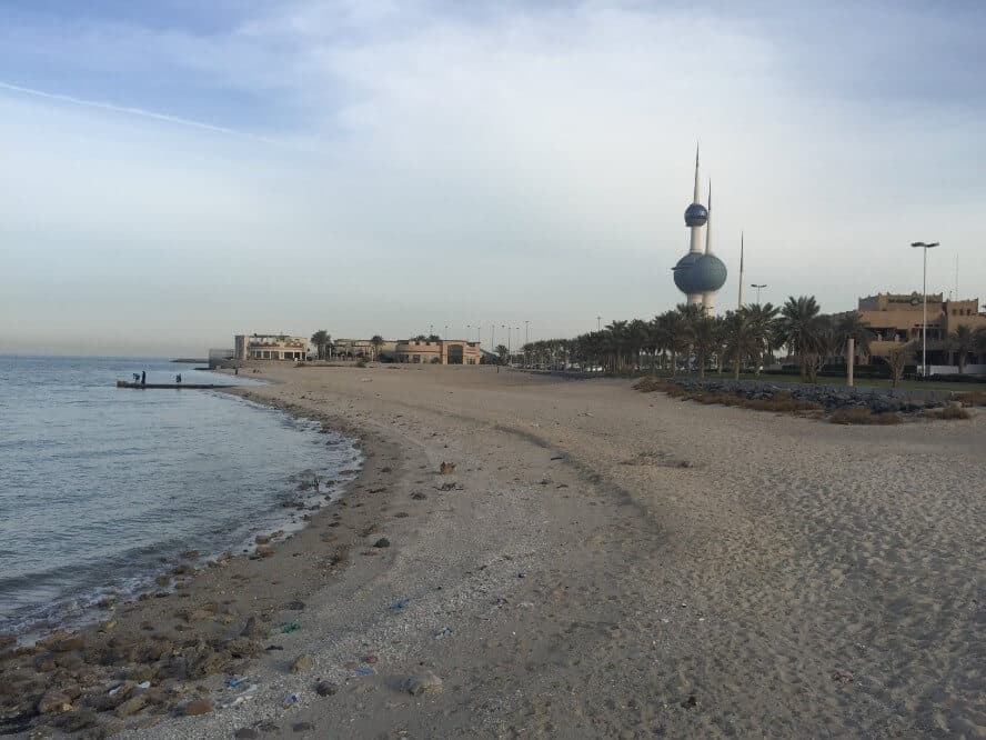 Kuwait beach with Kuwait Towers in background
