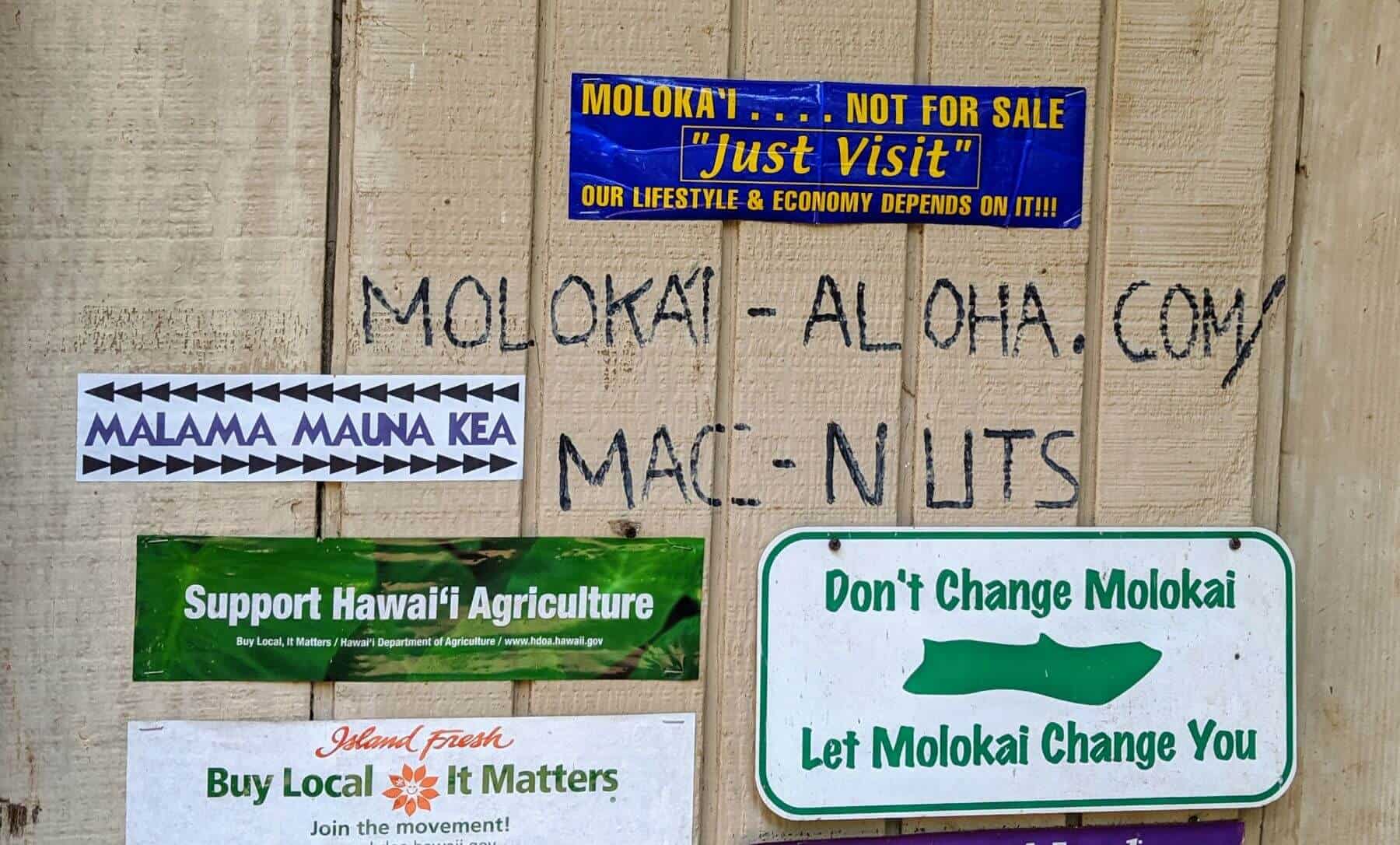 several bumper stickers about Molokai