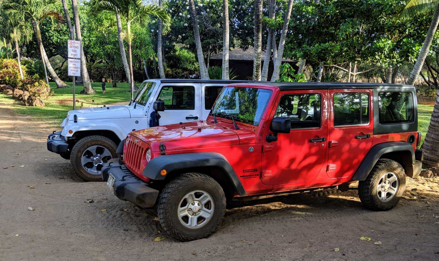 Lanai Car Rental white and red jeeps