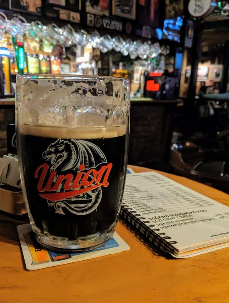 Union dark beer in a pub